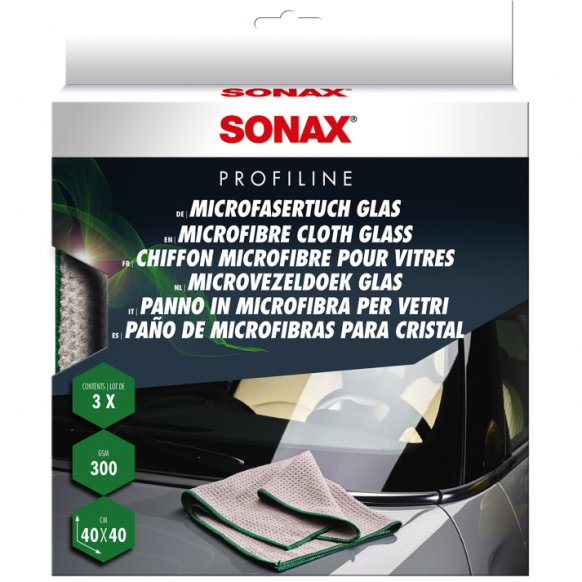 SONAX mikrošķiedras lupatiņas stikla tīrīšanai, 3 gab